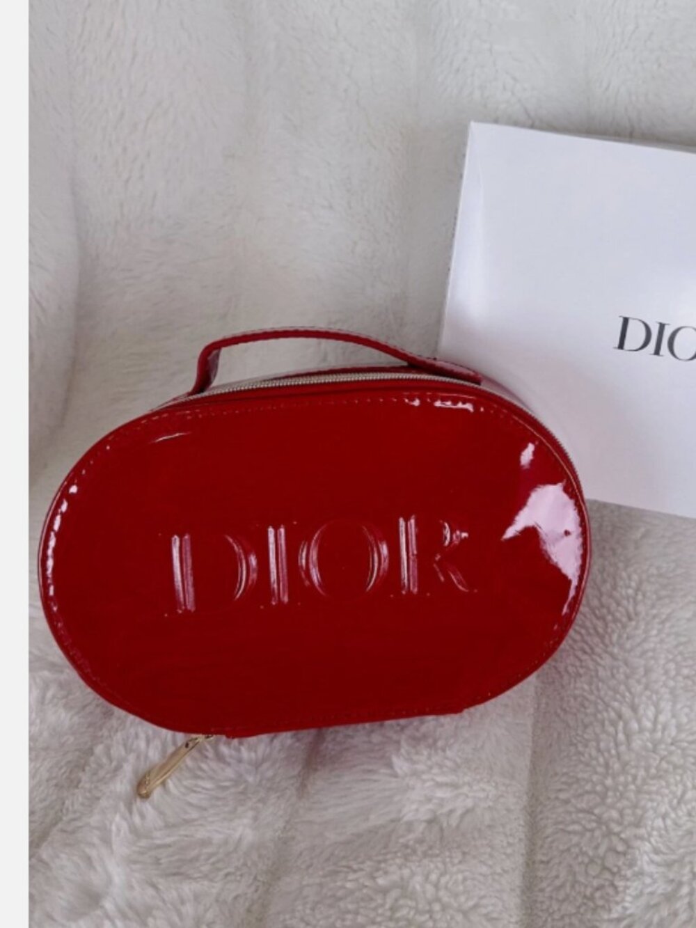 Dior Beauty Red Patent Zipped Cosmetic Pouch w/Handle NEW